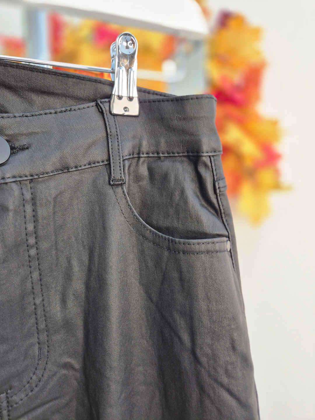 Noir PU Coated Wide Leg Jeans - Black (G Smack) - (choose your Size)