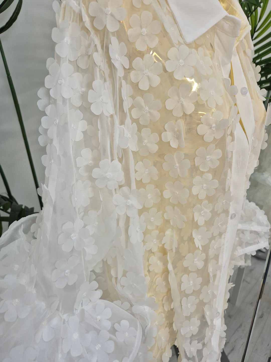 Alba Daisy Double Fluted Sleeve Blouse - White (Oversized)