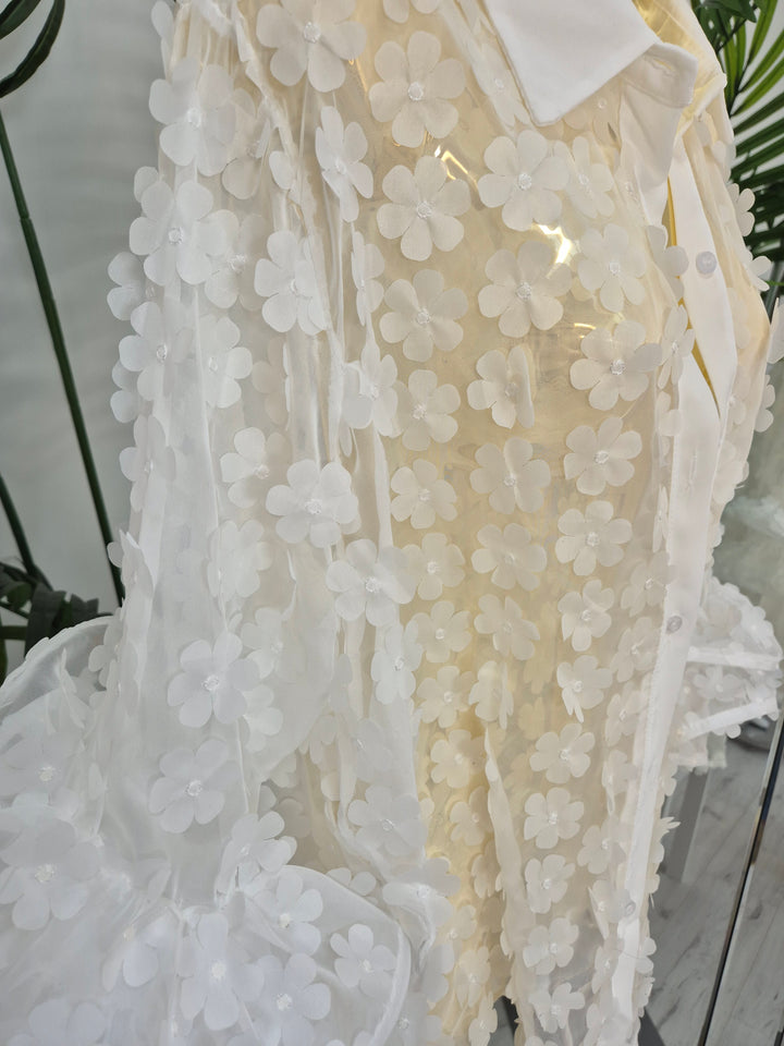 Alba Daisy Double Fluted Sleeve Blouse - White (Oversized)