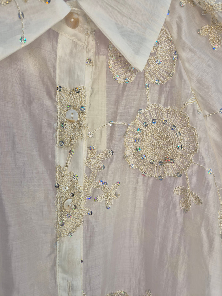 Patsy Puffball Sleeve Sparkly Blouse (One Size, fits from Size 10/12 up to Size 16) - Cream