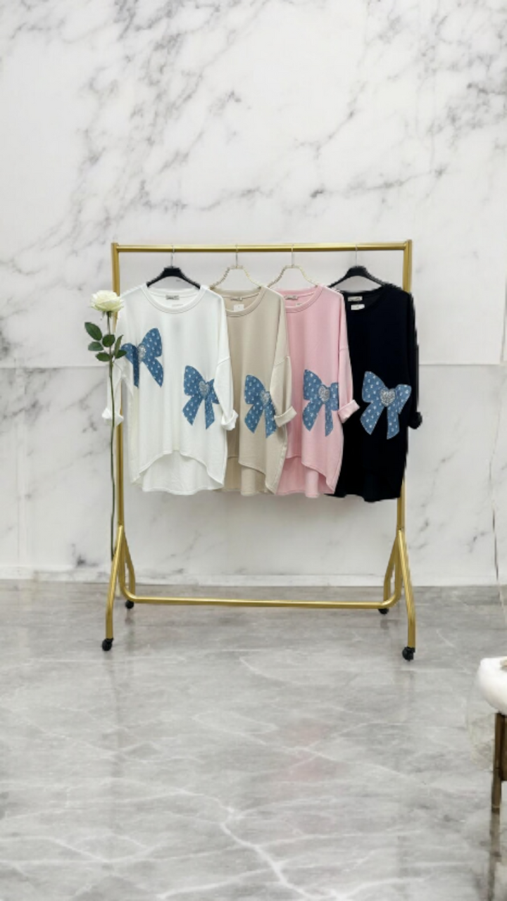 Bethany Bow Slouchy Top - (choose your Colour) (Oversized fitting from Size 14 up to Size 18/20)