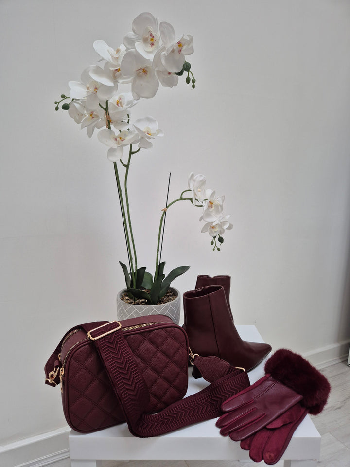 Diamond Quilted Bag - Wine (Gold Tone)