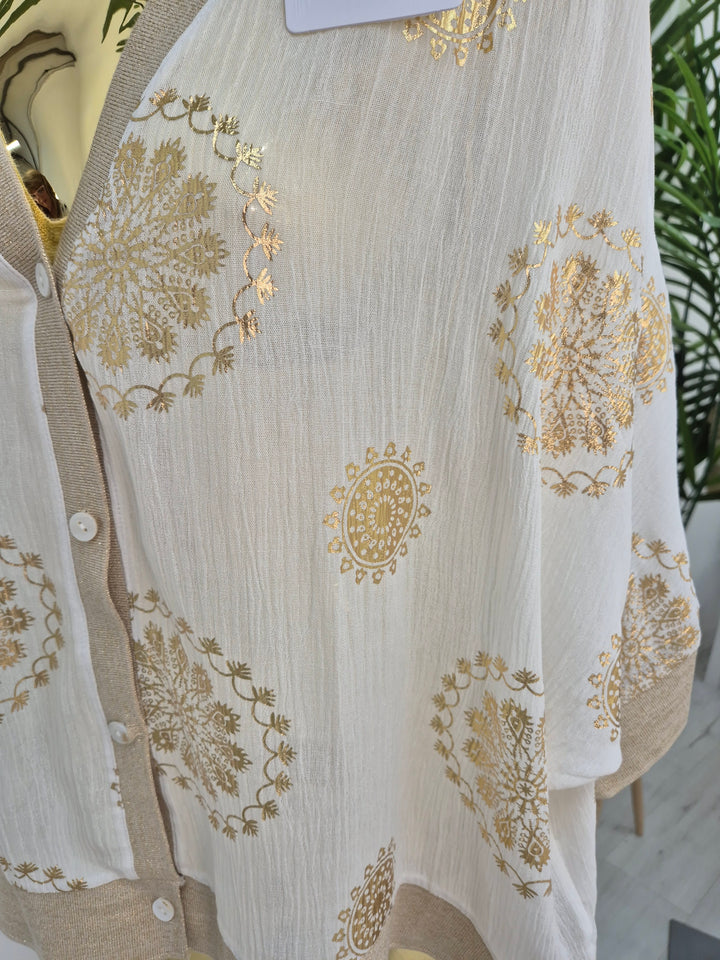 Ibiza Floral Jacket - White/Gold - (Loose Fit)