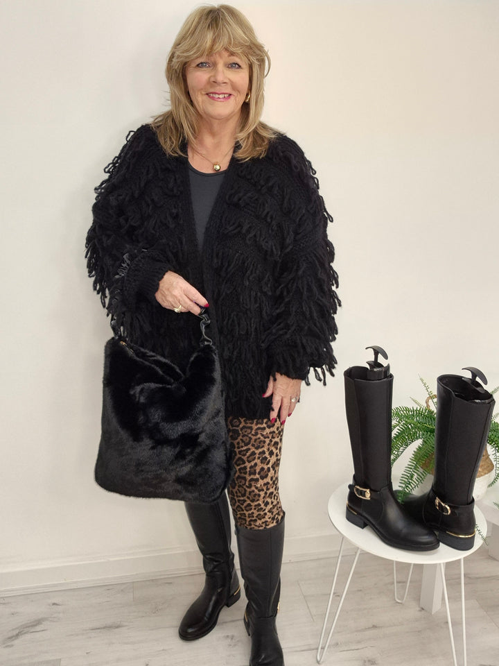 Shaggy Cardigan (Oversized) Long Length - Black