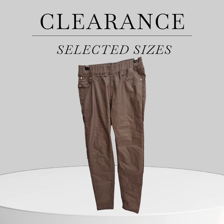 Emma Pull On PU Coated Jeans - Chocolate (choose your Size)