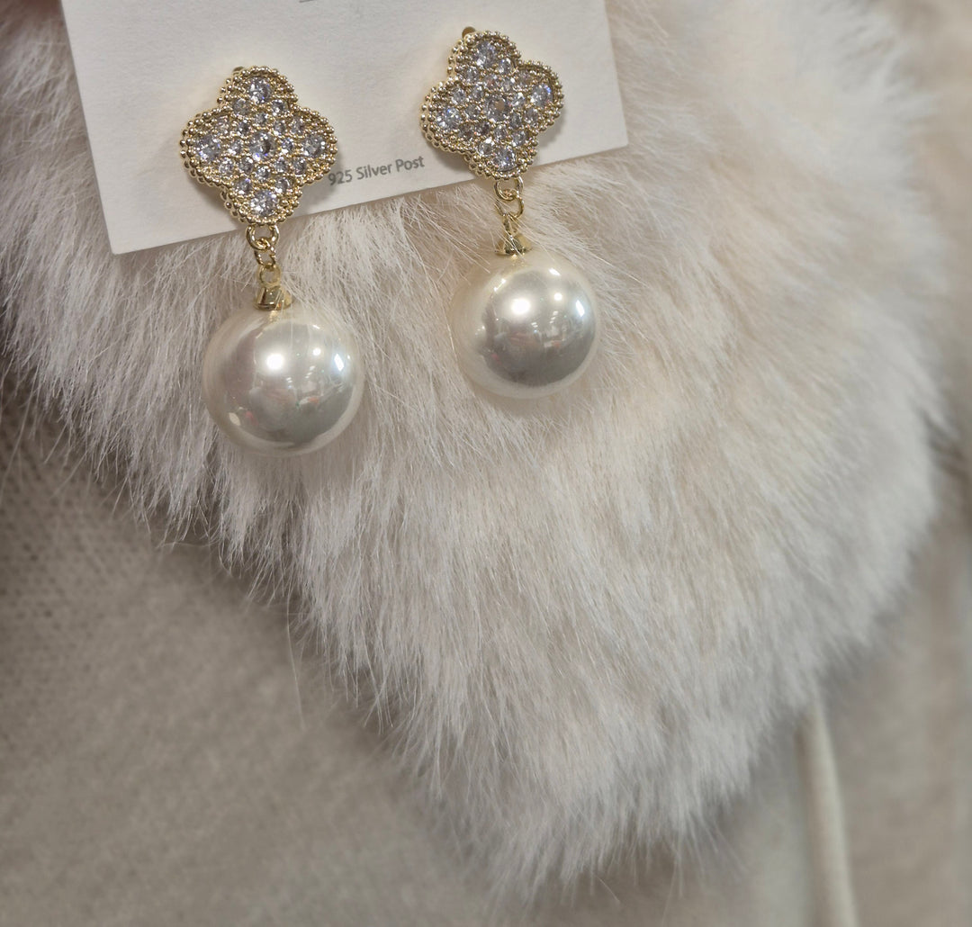 Crystal & Pearl Earrings - (Pierced)