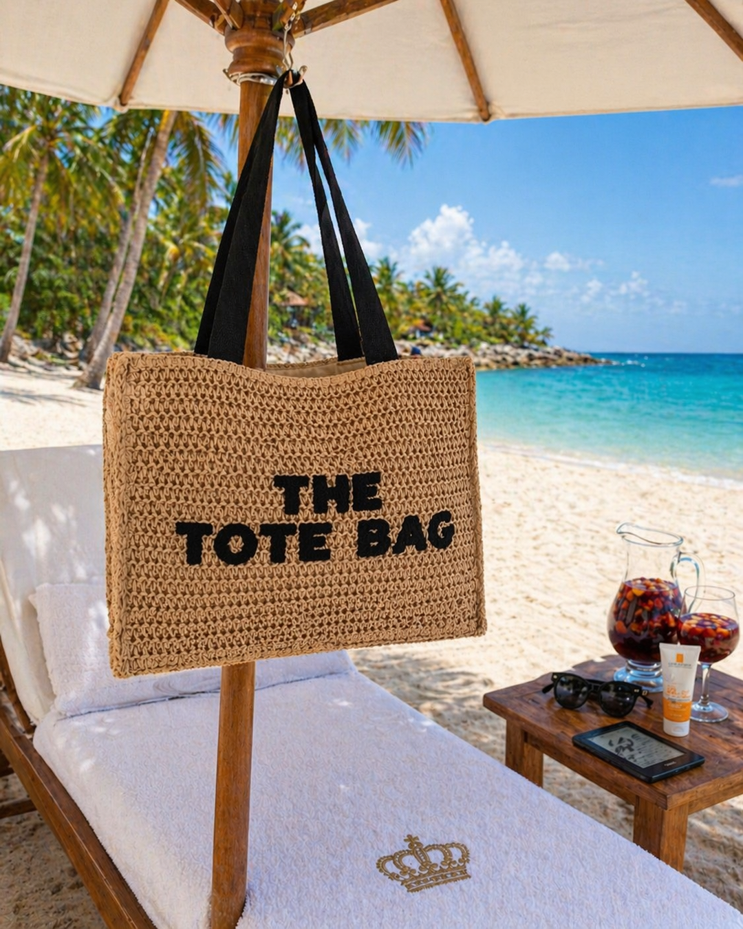 The Tote Bag Raffia Beach Bags (choose from Large or Small) - with detachable Canvas Strap