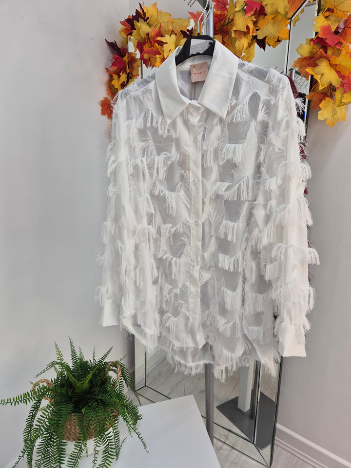 Madison Fringed Star Blouse - White (One Size/Curvy, fits from Size 12/14 up to Size 16/18)