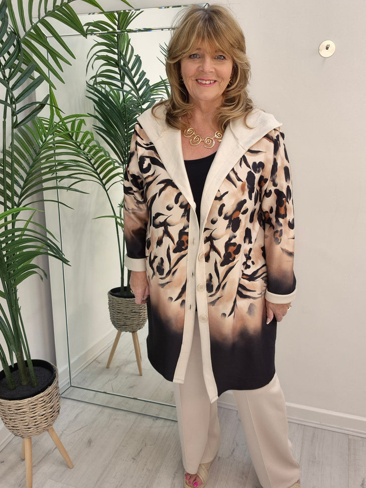 Zena Leopard Print Hoodie Cardigan - (choose your Colour) - Loose Fit