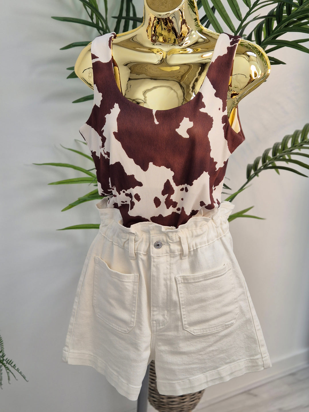 Maisy Moo Double Layered Vest Top - Brown/Cream