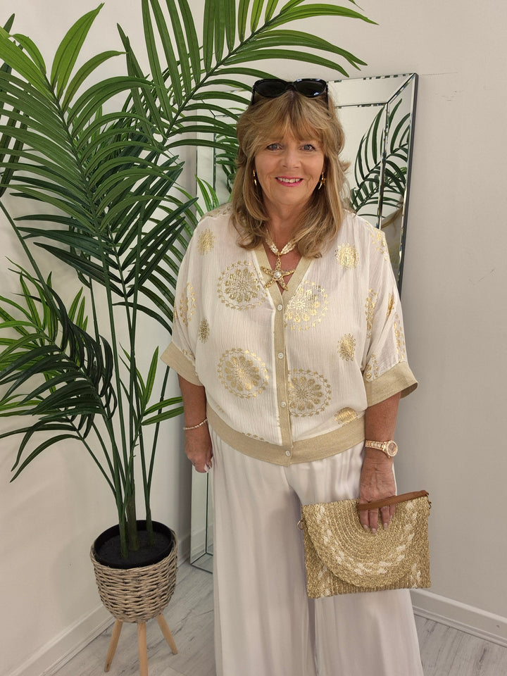 Ibiza Floral Jacket - White/Gold - (Loose Fit)