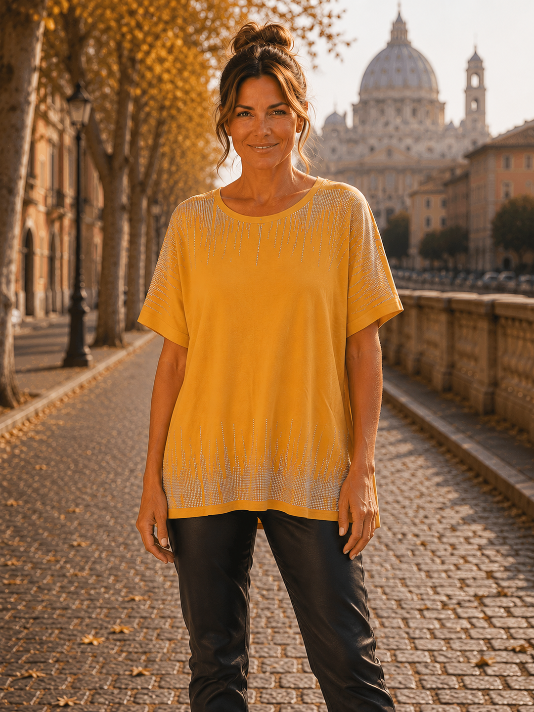 Oversized Tee Shirt with Sparkles - (One Size, fits Size 14 up to Size 18) - Mustard