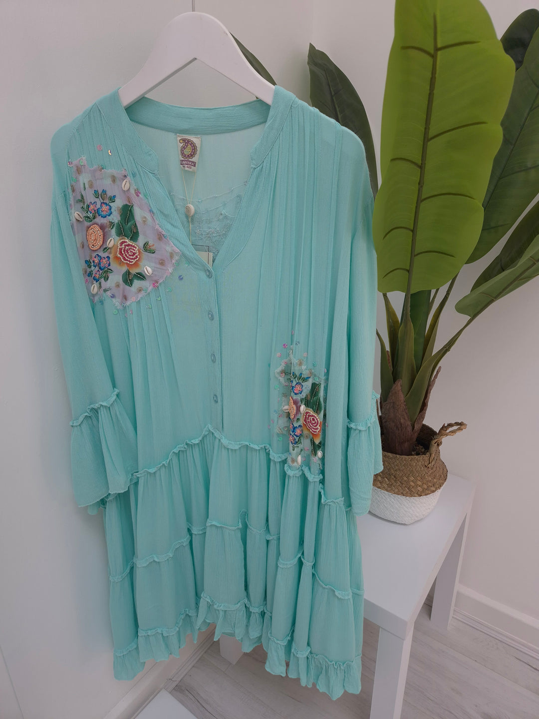 Boho Dress with Seashells - Green