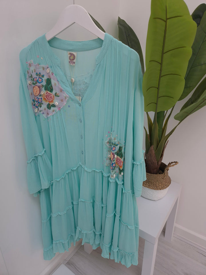Boho Dress with Seashells - Green
