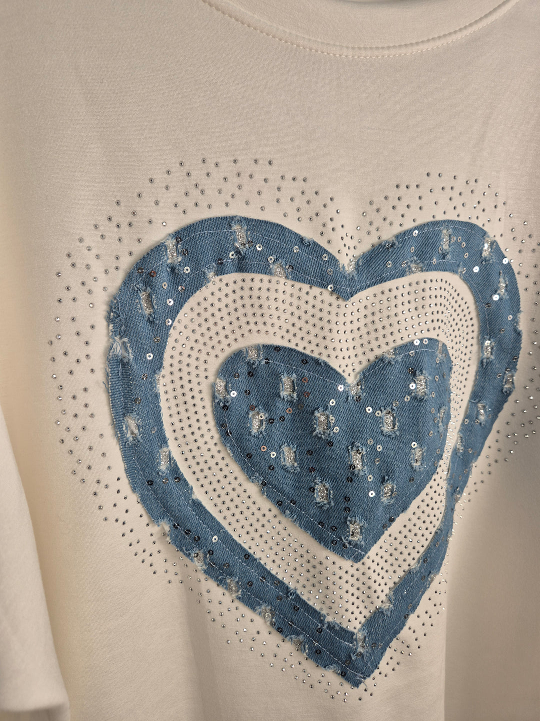 Hannah Hearts Slouchy Top - White/Blue (Oversized fitting from Size 14 up to Size 18/20)