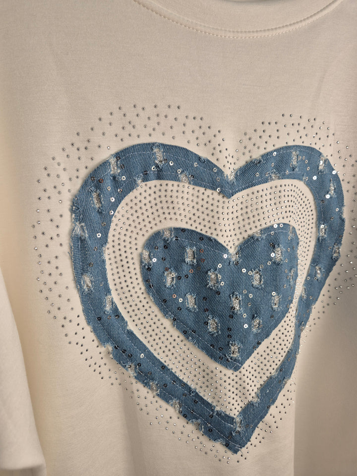 Hannah Hearts Slouchy Top - White/Blue (Oversized fitting from Size 14 up to Size 18/20)