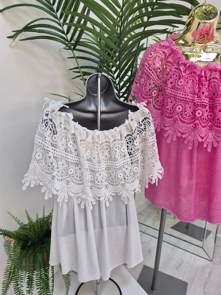 Florence Lace Bardot Top - (choose your Colour)