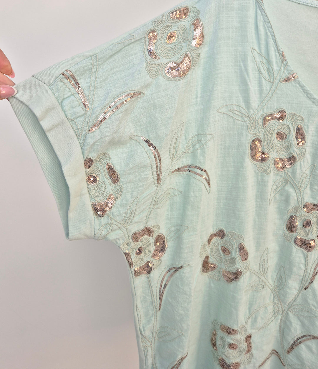 Amalfi Oversized Top with Rose Gold Sequins (One Size/Curvy fitting from Size 14 up to Size 18) - Mint