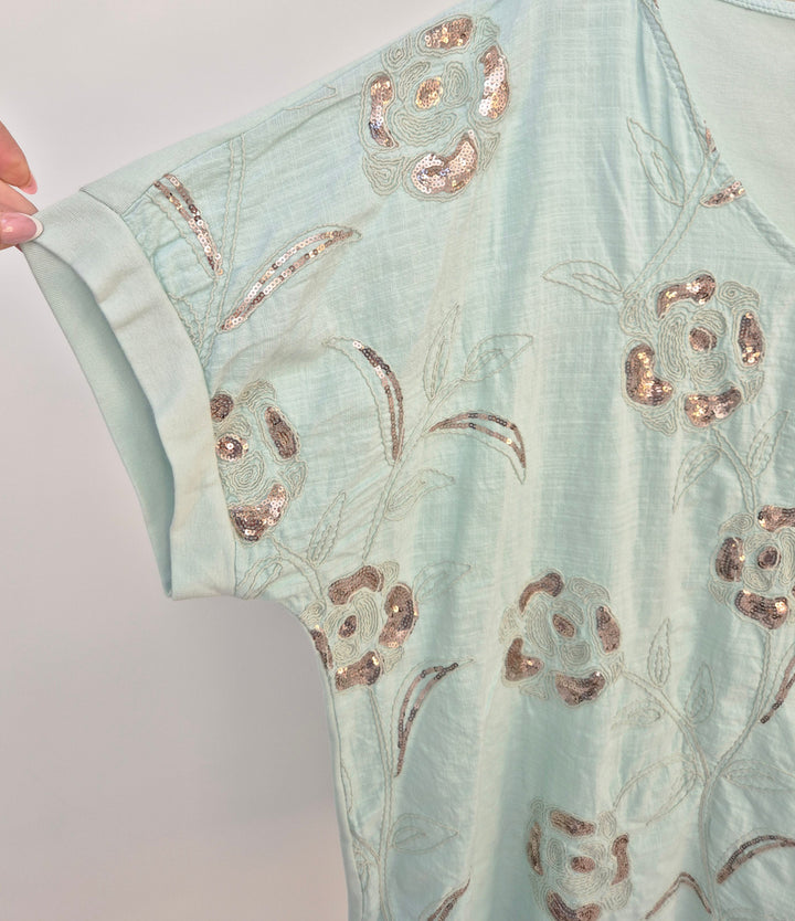 Amalfi Oversized Top with Rose Gold Sequins (One Size/Curvy fitting from Size 14 up to Size 18) - Mint