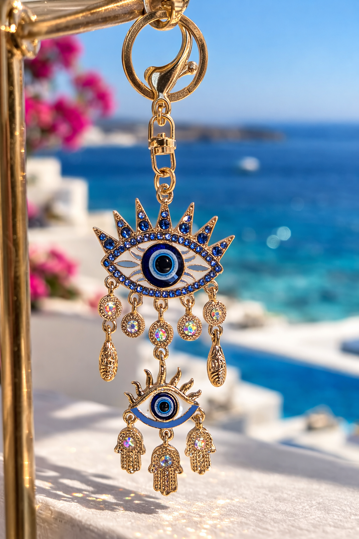 Lucky Eye Charm Key Ring (Gold Tone)