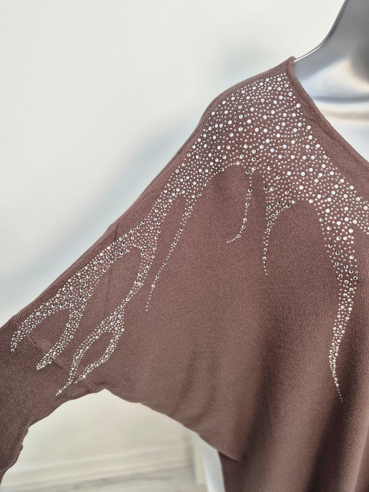 Sasha Sparkle Oversized Jumper - Chocolate (fitting from Size 14 up to Size 20)