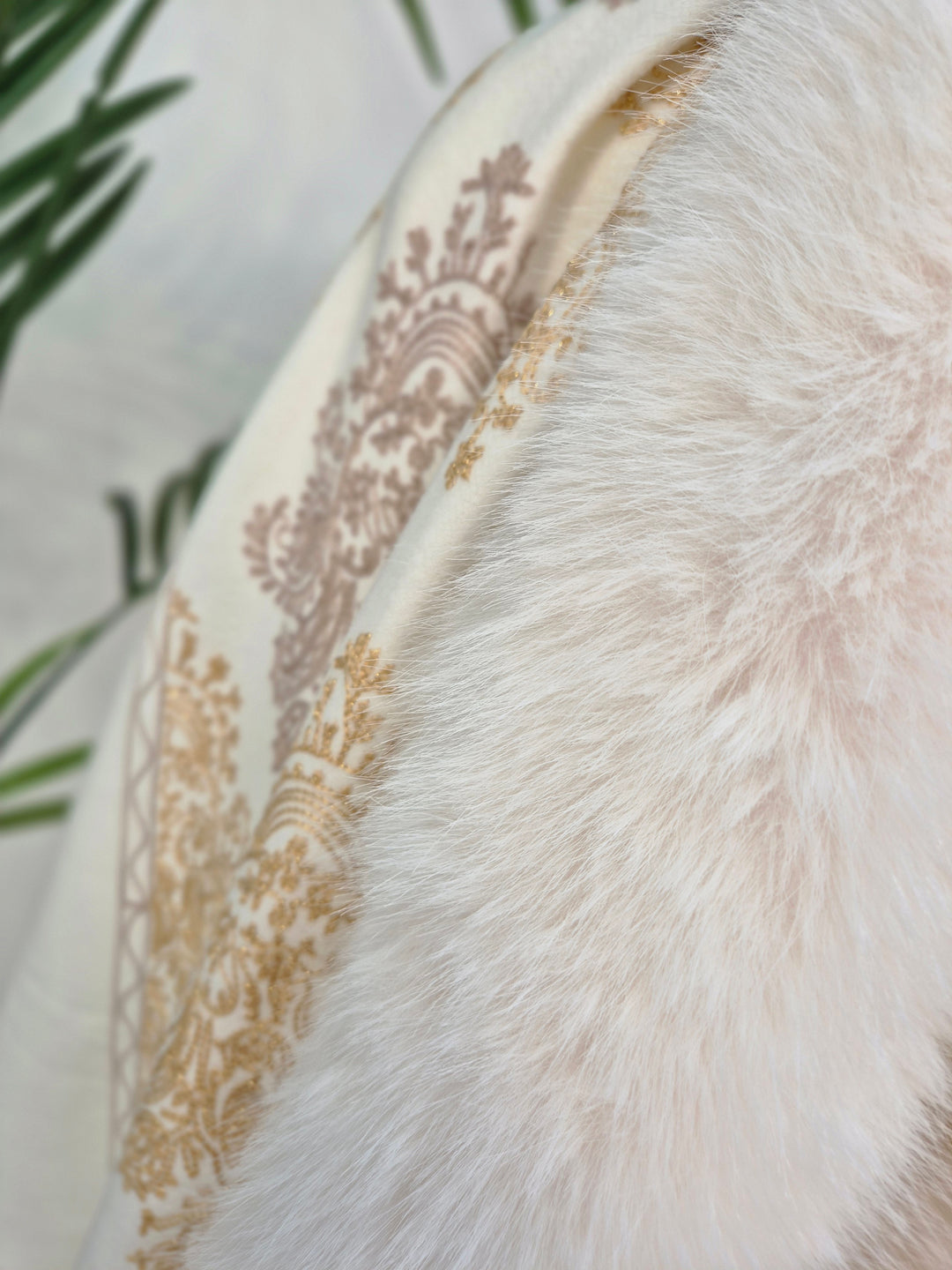 Oslo Faux Fur Shawl/Wrap - Winter White/Gold (Oversized)