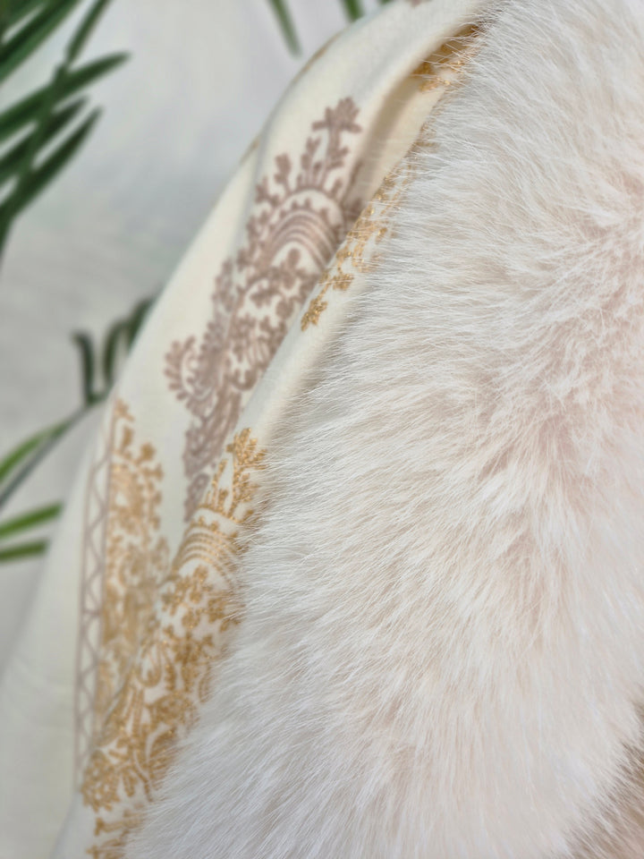 Oslo Faux Fur Shawl/Wrap - Winter White/Gold (Oversized)
