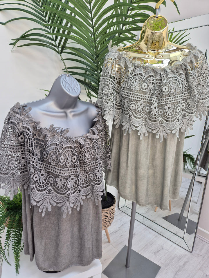 Florence Lace Bardot Top - (choose your Colour)
