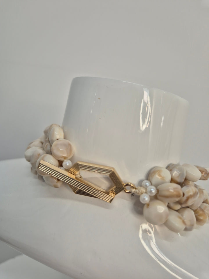 Ibiza Statement Beaded Necklace (4 Strands) - Gold Tone