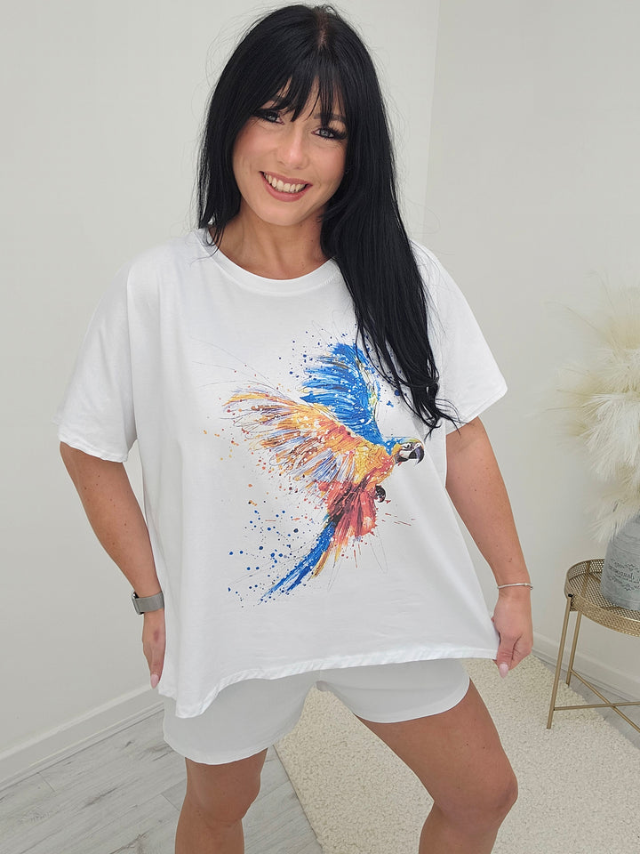 Parrot Tee Shirt  - White (Curvy)
