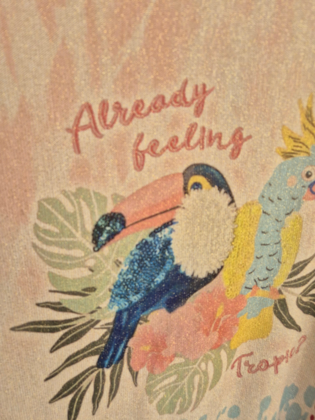 Carla Shimmer Oversized Top -  TROPICAL with Gold Foil & Sequins (One Size/Curvy fitting from Size 14/16 up to Size 20/22)