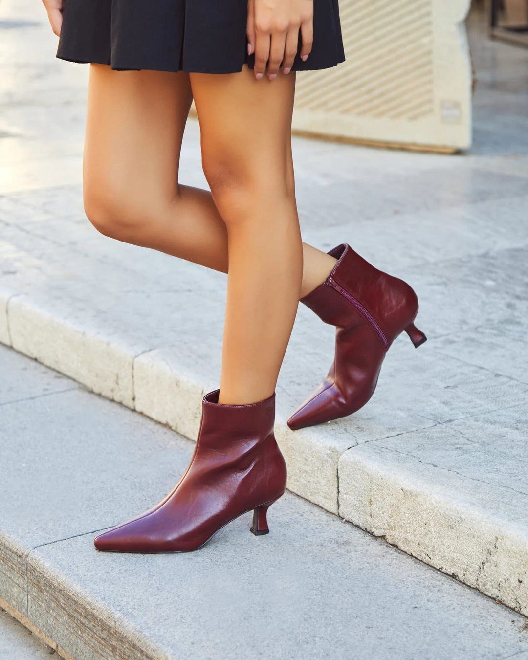 Mayfair Faux Leather Ankle Boots with Low Block Kitten Heel - Wine (choose your Size)