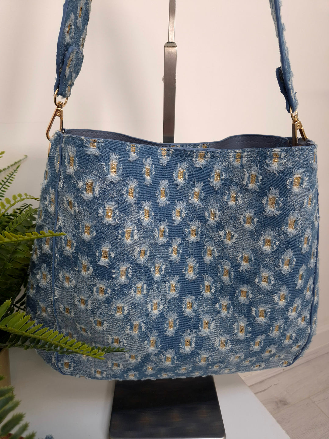 Darcie Denim Bag (Bag within a Bag) - Stonewashed/Gold Metallic