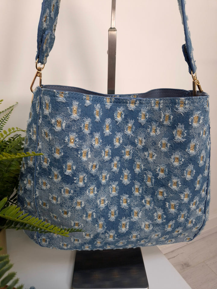 Darcie Denim Bag (Bag within a Bag) - Stonewashed/Gold Metallic