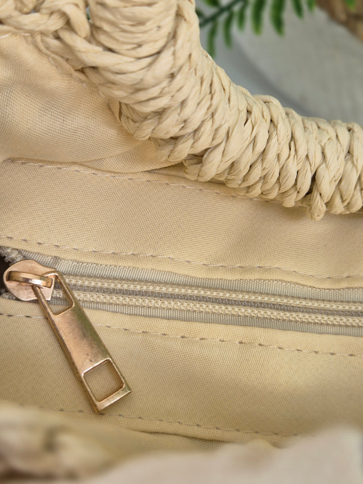 Chic Woven Raffia Bag with Dual Handles - Natural