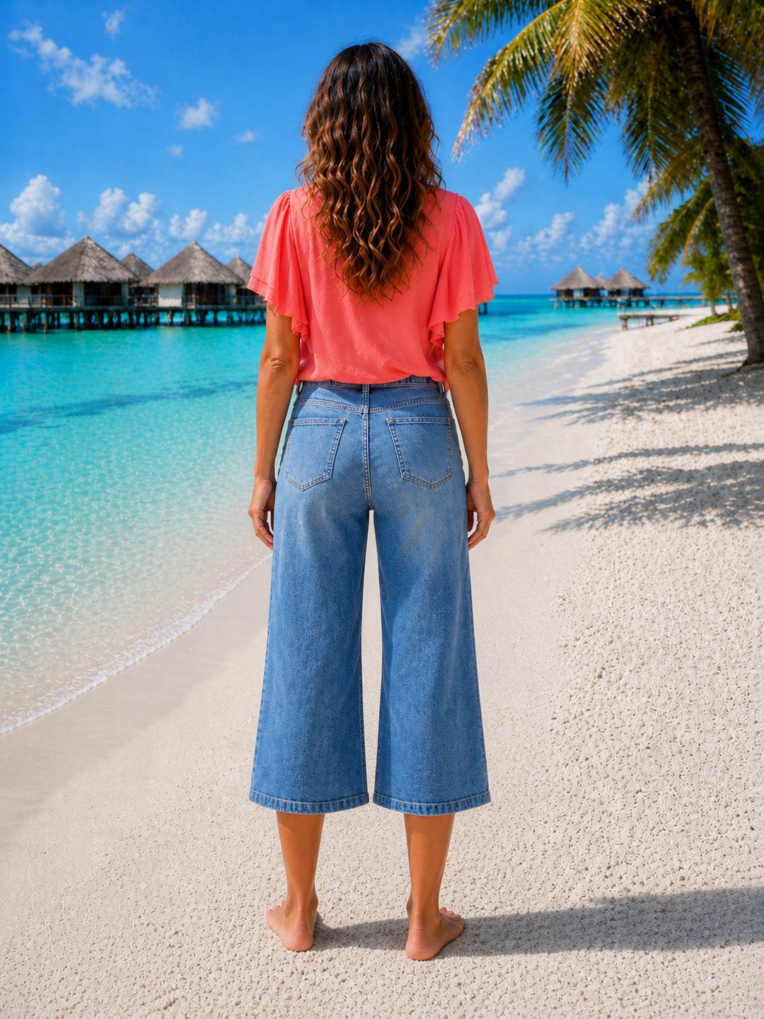 Belgravia Denim Stretchy 3/4 Length Wide Leg Shorts - Stonewashed Denim - (choose your Size)