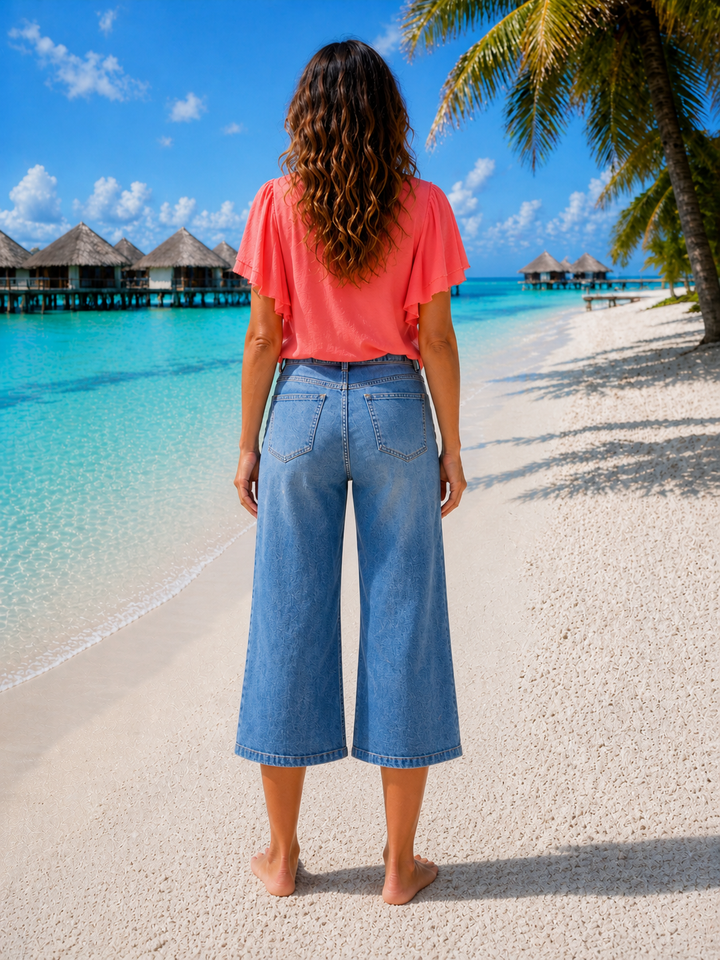 Belgravia Denim Stretchy 3/4 Length Wide Leg Shorts - Stonewashed Denim - (choose your Size)