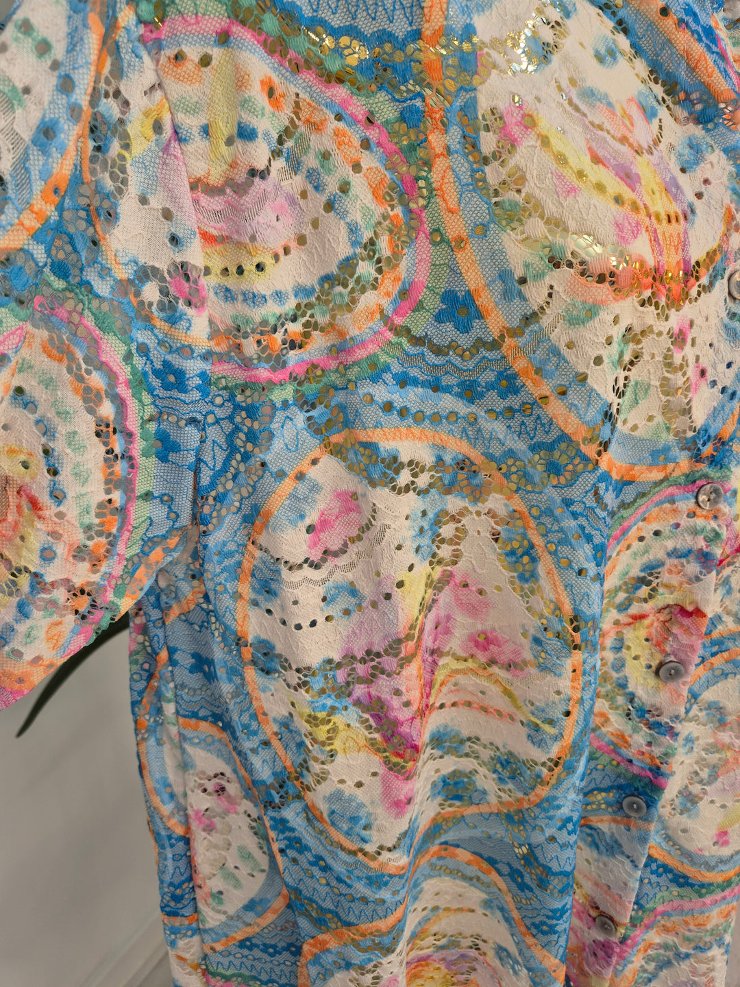 Alba Floral Double Fluted Sleeve Top - Aqua (Oversized, fitting from Size 14 up to Size 20)