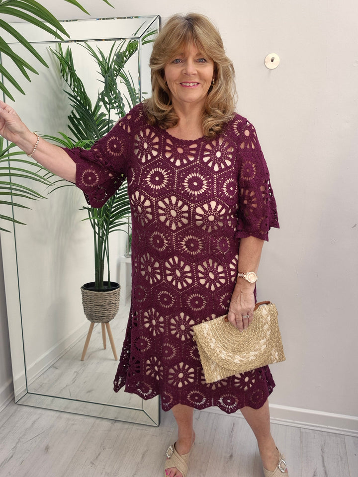 Amy Crochet Midi Dress - (choose your Colour) - (Loose Fit)