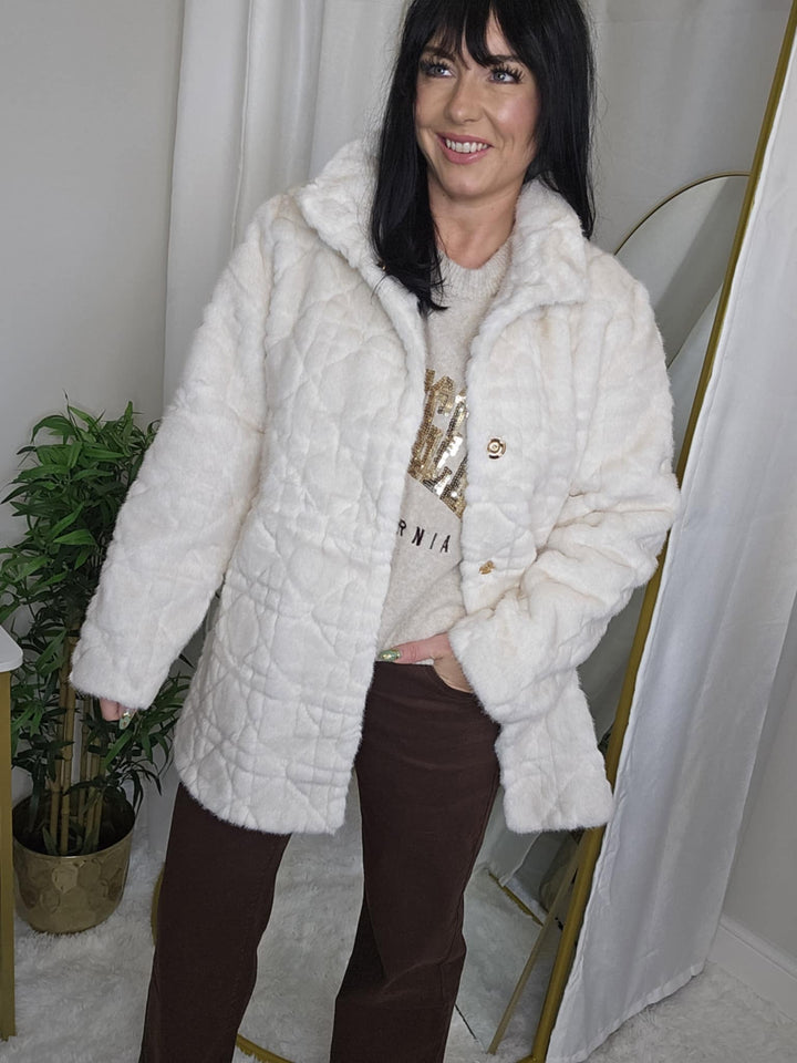 Oslo Faux Fur Collar Coat - Cream (choose your Size)
