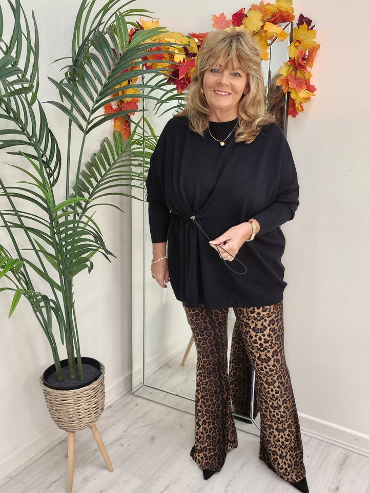 Lucy Fine Knit Oversized Jumper with Drawstring - Black (choose your Size)