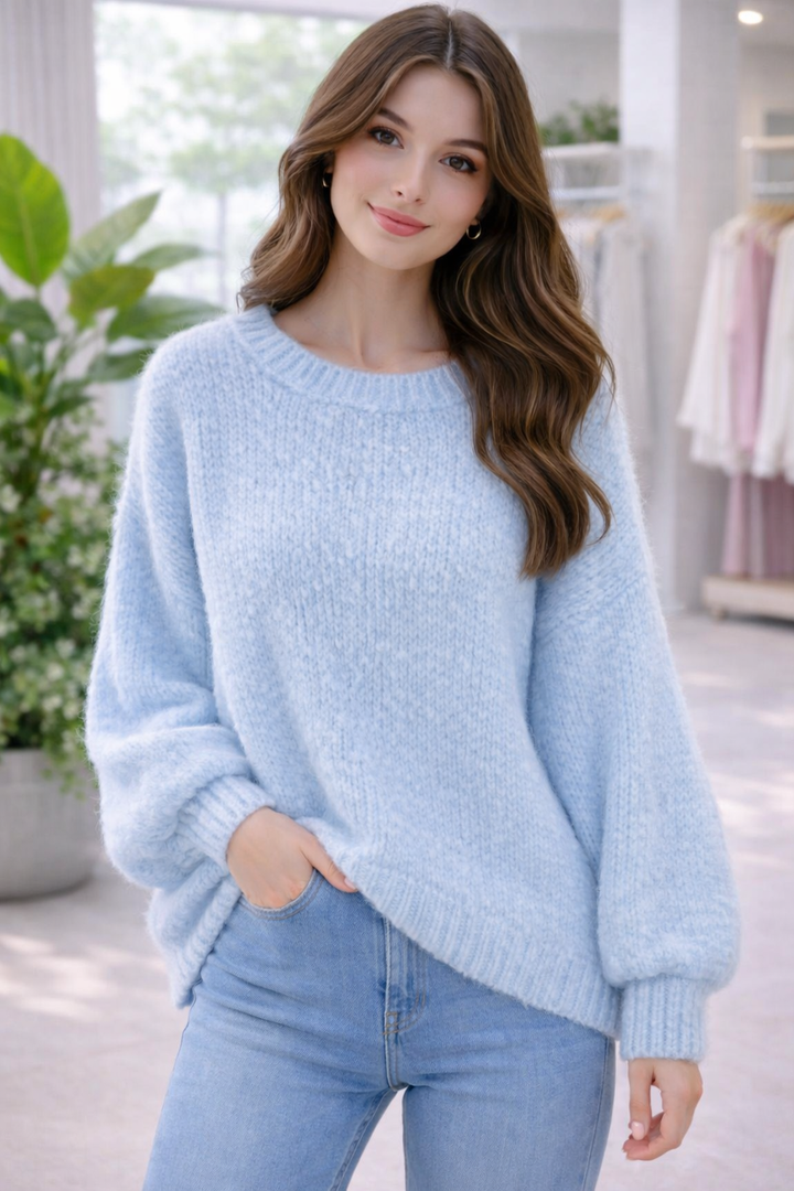 Cassandra Cosy Oversized Jumper - Blue - (One Size/Curvy, fits from Size 10/12 up to Size 16/Small 18)