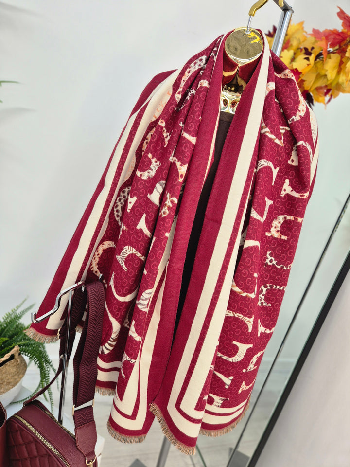Gina Oversized Fringed Scarf - Wine
