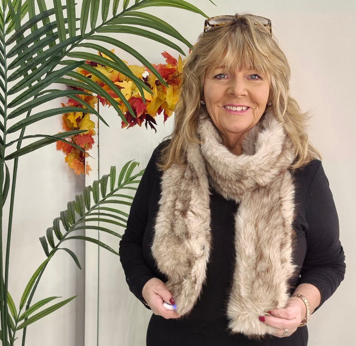 Oslo Faux Fur Long Scarf - Cappuccino
