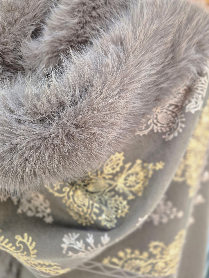 Oslo Faux Fur Shawl/Wrap - Chocolate/Gold (Oversized)