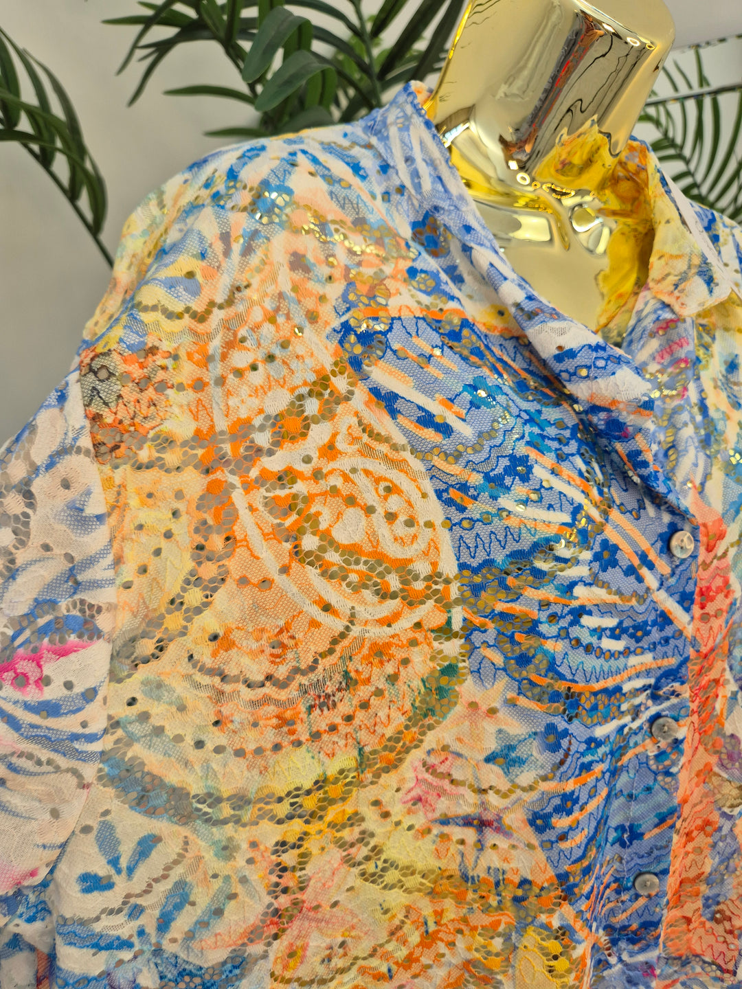 Alba Floral Double Fluted Sleeve Top - Blue Multi (Oversized, fitting from Size 14 up to Size 20)