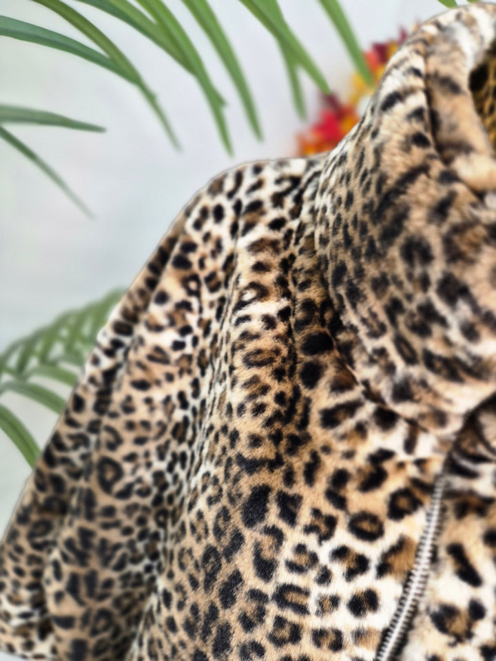 Oslo Faux Fur Jacket with Funnel Collar & Zip Fronted (One Size - fits from 10 up to Size 16) - Leopard