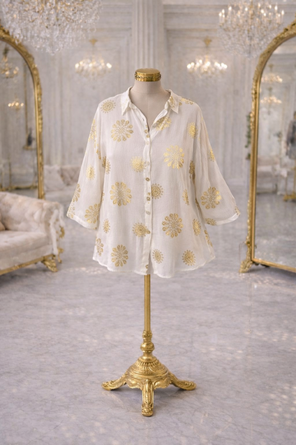 Ibiza Floral Shirt - White/Gold - (One Size, fits up to Size 16/Small 18)