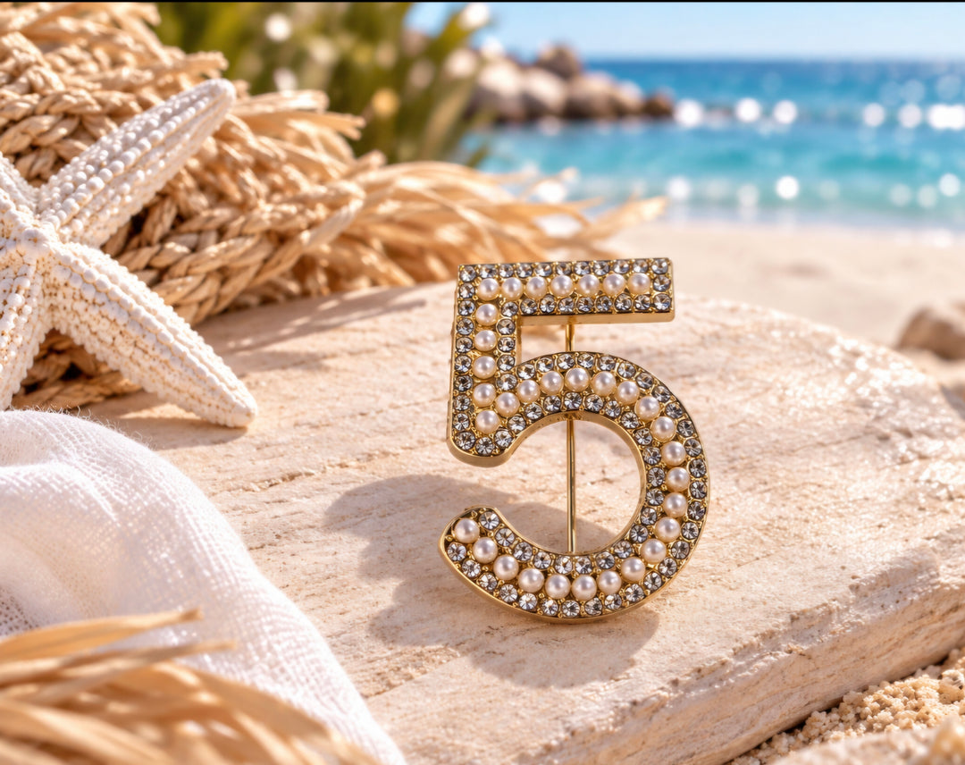 Crystal & Pearl Brooch (Gold Tone)