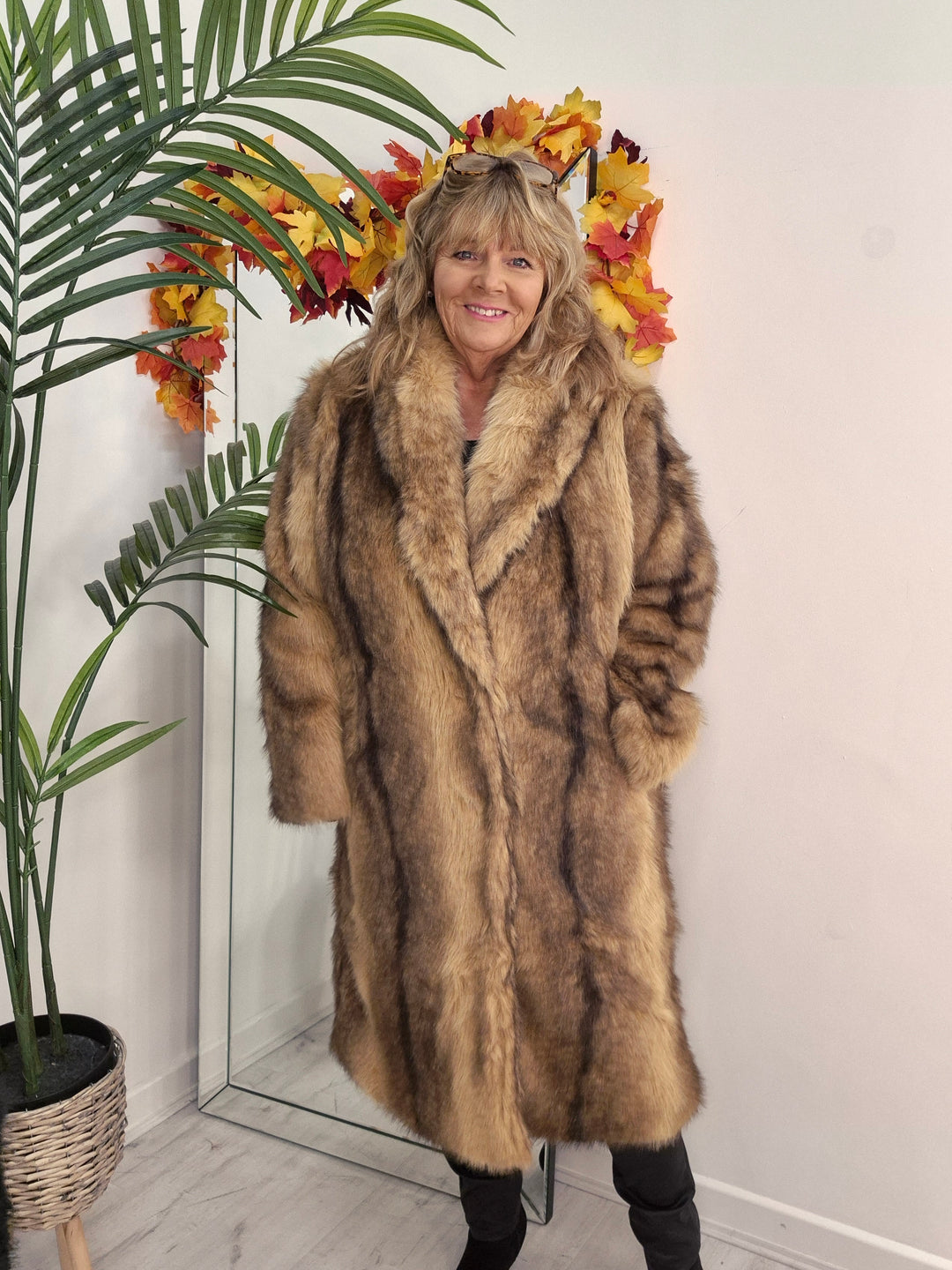 Oslo Faux Fur Longline Coat - Camel (One Size - fitting Size 10/12 up to Size 16/18)
